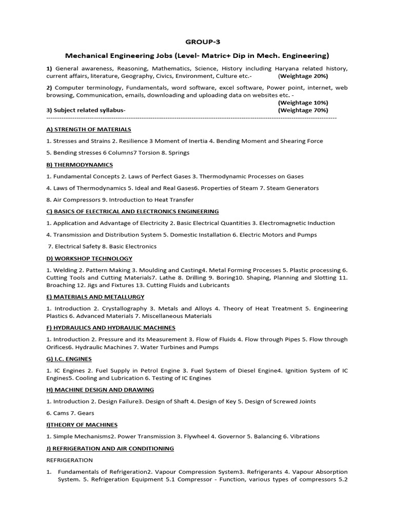 Mechanical Engineering Job Syllabus Guide | PDF | Engineering | Machines