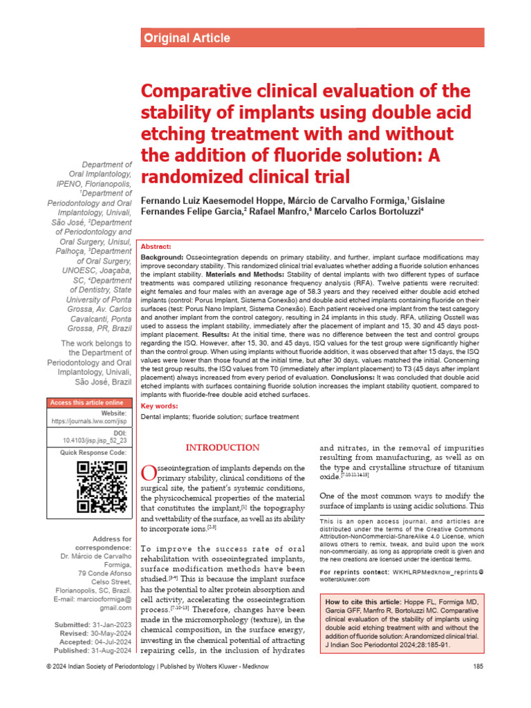Comparative Clinical Evaluation of The Stability.6 | PDF | Dental ...