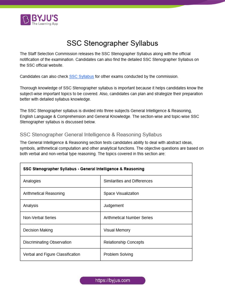 SSC Stenographer Exam Syllabus Overview | PDF | English Language ...