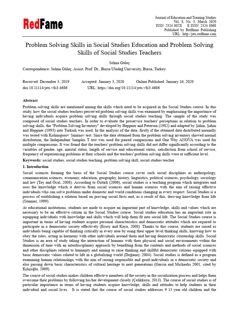 Problem Solving in Social Studies Education | PDF | Student's T Test ...