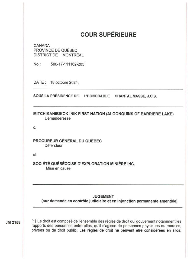 COUR Supreme Du Quebec - 2024 - 10 - 18 - JUGEMENT - C | PDF