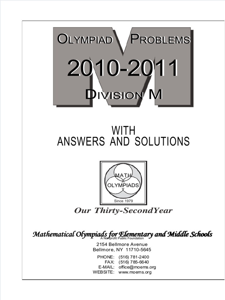 MOEMS Division M Problems 2010-2011 | PDF | Area | Rectangle