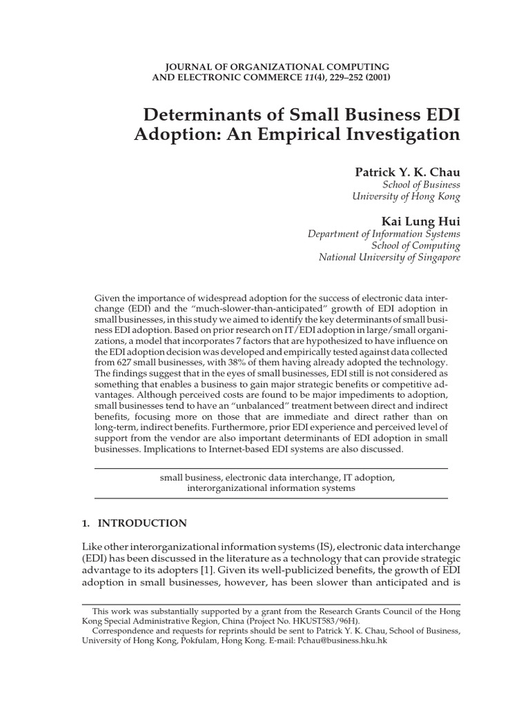 Determinants of Small Business EDI Adoption An Empirical Investigation ...