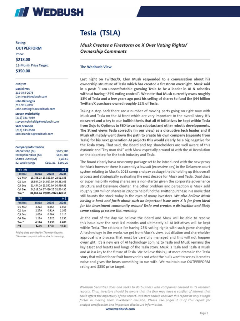 Tesla Analyst Report: January 2024 | PDF | Elon Musk | Financial Analyst