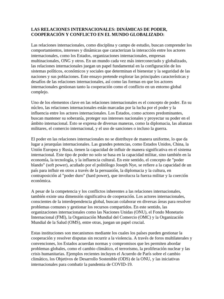 Dinámicas de Poder en Relaciones Internacionales | PDF | Relaciones ...