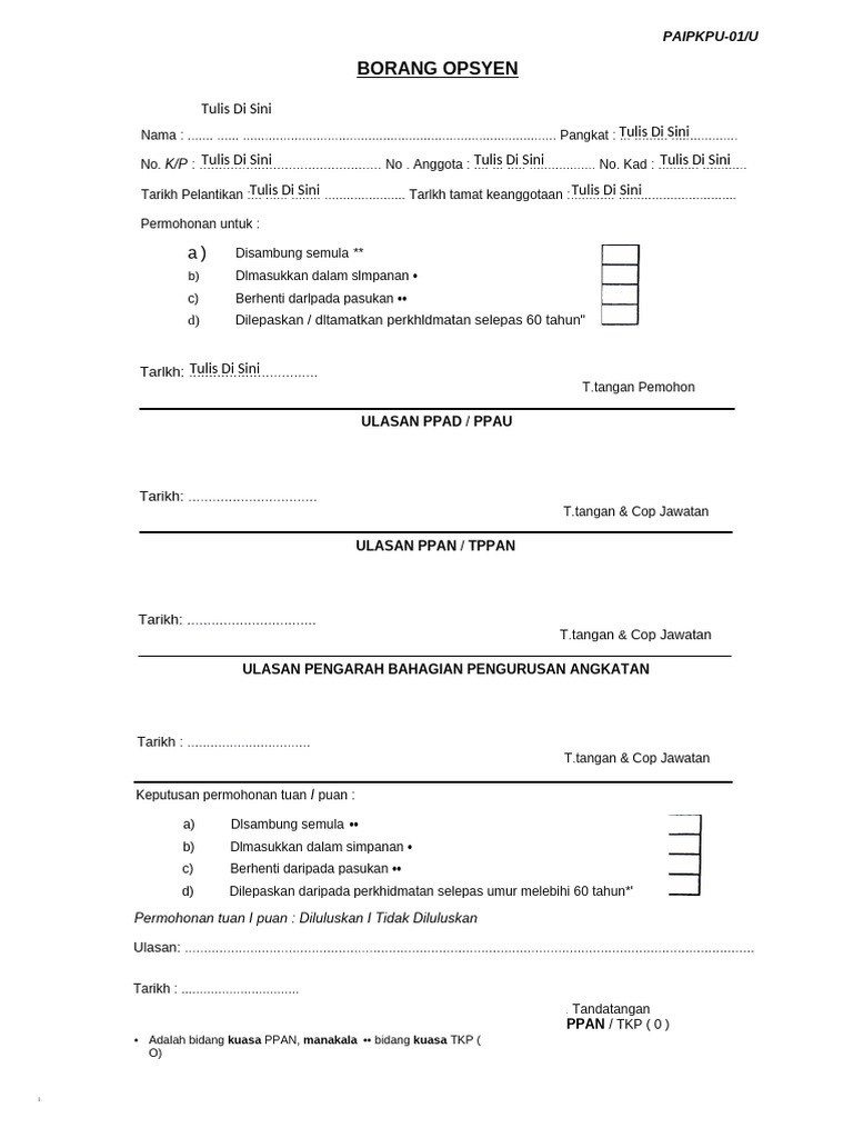 Borang Opsyen | PDF