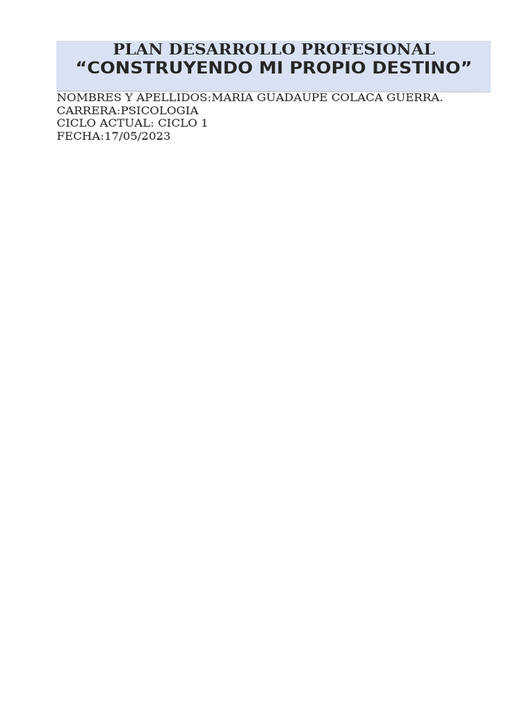Formato Plan Desarrollo Profesional | PDF | Crecimiento personal y ...