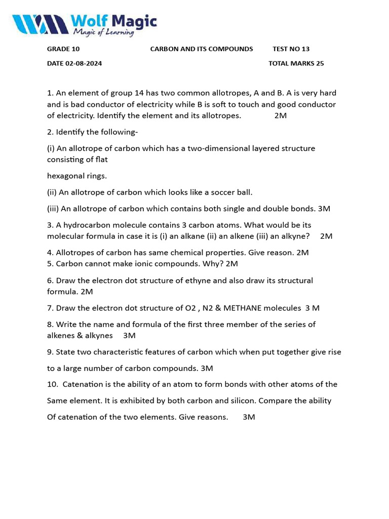 Carbon Allotropes and Compounds Test | PDF