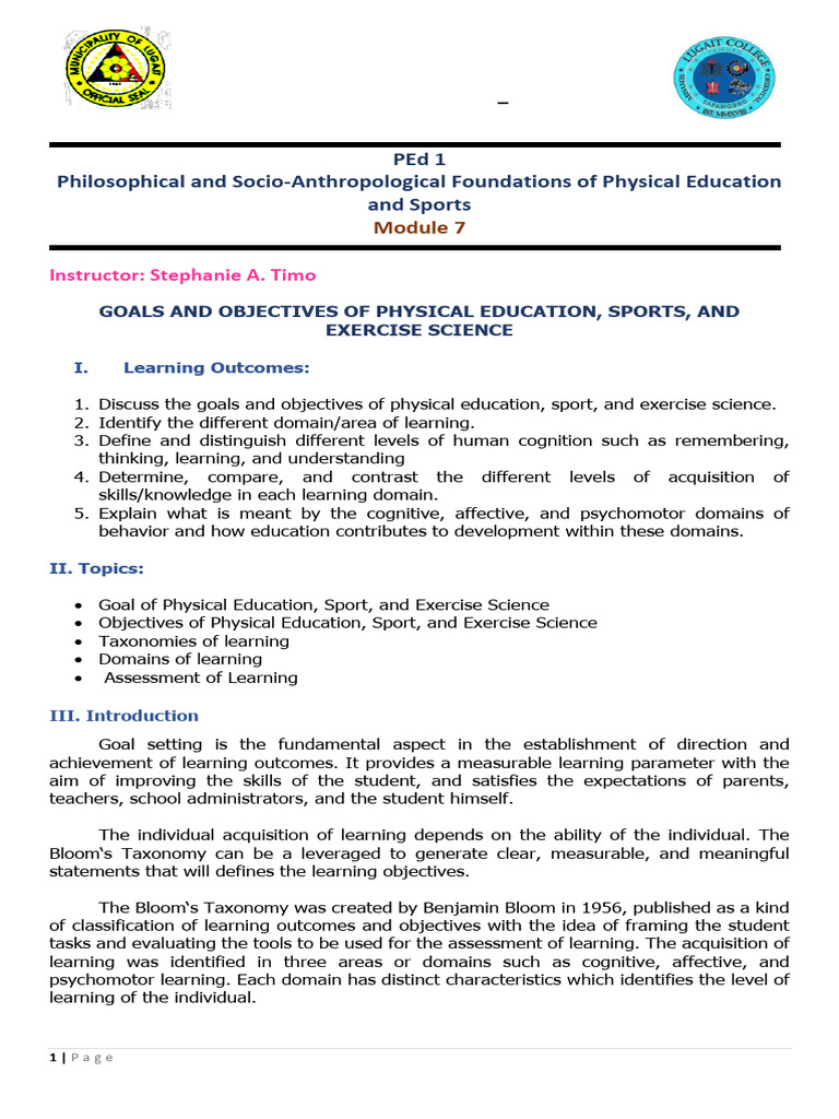 PEd1 FOUNDATIONS OF PHYSICAL EDUCATION AND SPORTS | PDF | Learning ...