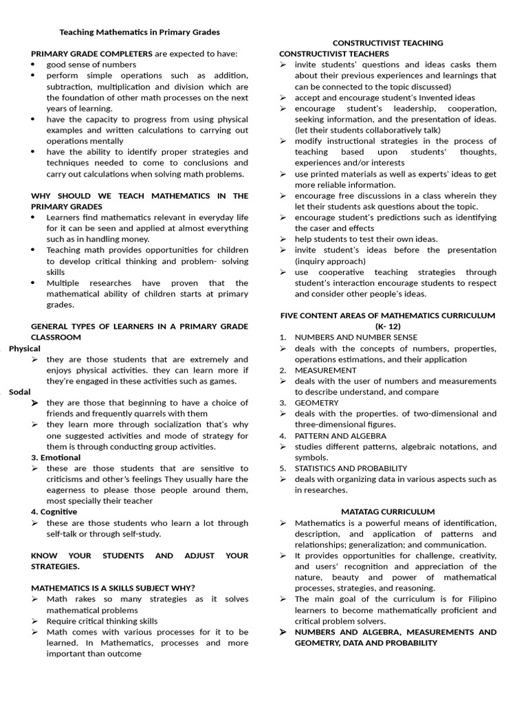 Teaching mathematics in primary grades reviewer pdf educational