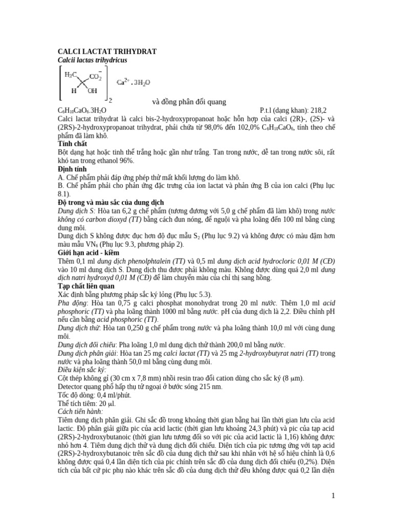 Calci Lactat Trihydrat-Da Xong | PDF