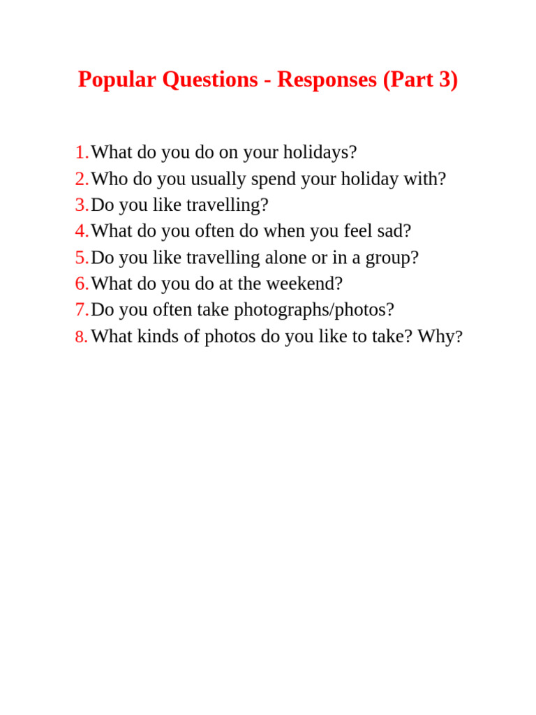 Popular Speaking Questions for B2 | PDF