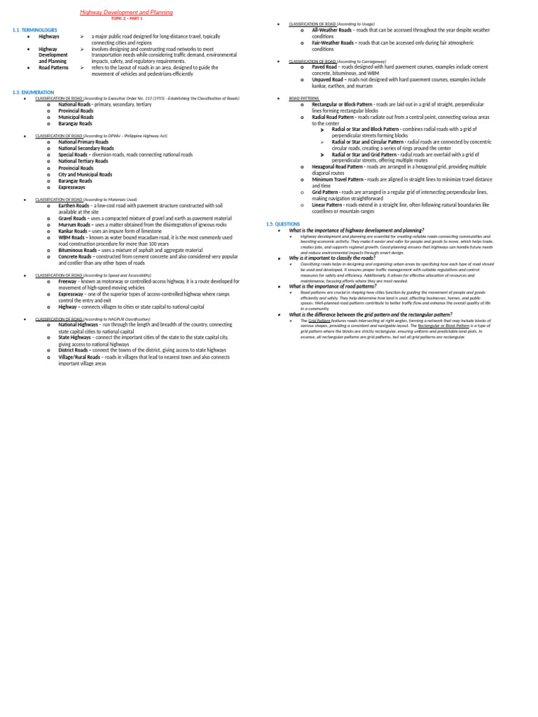 TOPIC 2 - Highway Development and Planning Part 1 | PDF | Road ...