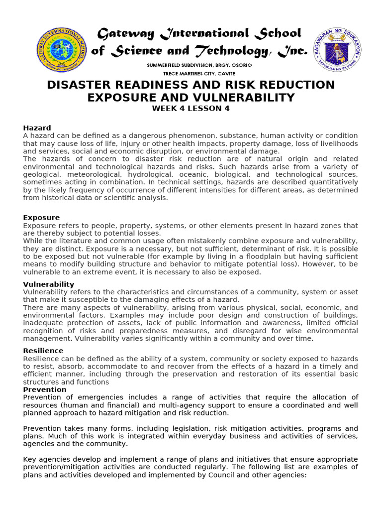 Drrr module w4 l4 pdf emergency management hazards