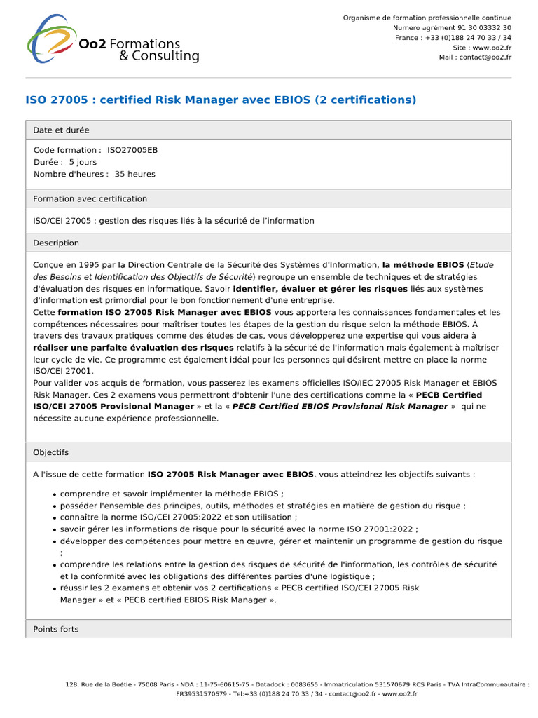 Formation ISO 27005 Risk Manager EBIOS | PDF | Sécurité des systèmes d ...