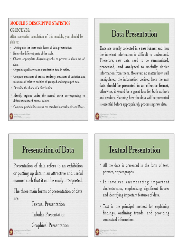 Descriptive Statistics Module Overview | PDF | Mean | Statistics