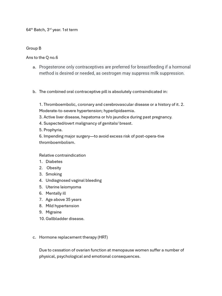 Contraceptives, HRT, and Asthma Management | PDF | Hormone Replacement ...