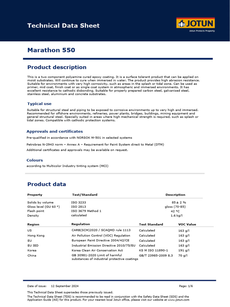 Marathon 550 Epoxy Coating Overview | PDF | Abrasive | Corrosion