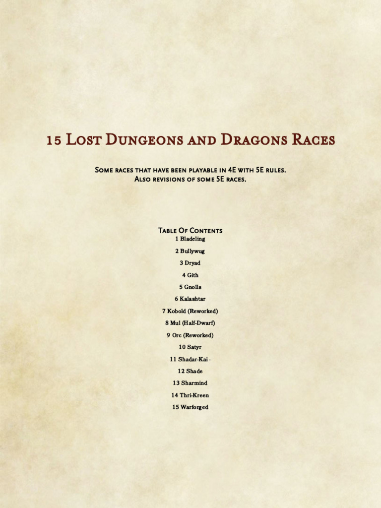 15 Unique D&D Races for 5E Play | PDF | Dwarf (Dungeons & Dragons ...
