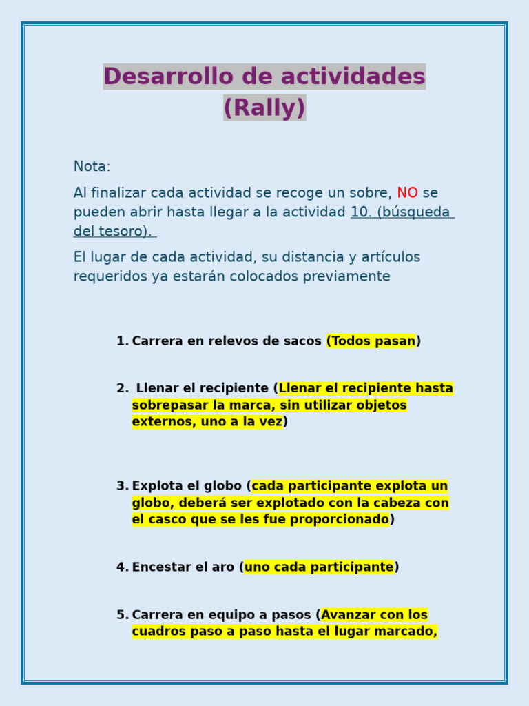 Actividades Rally Juvenil | PDF | Ciencias sociales | Arte