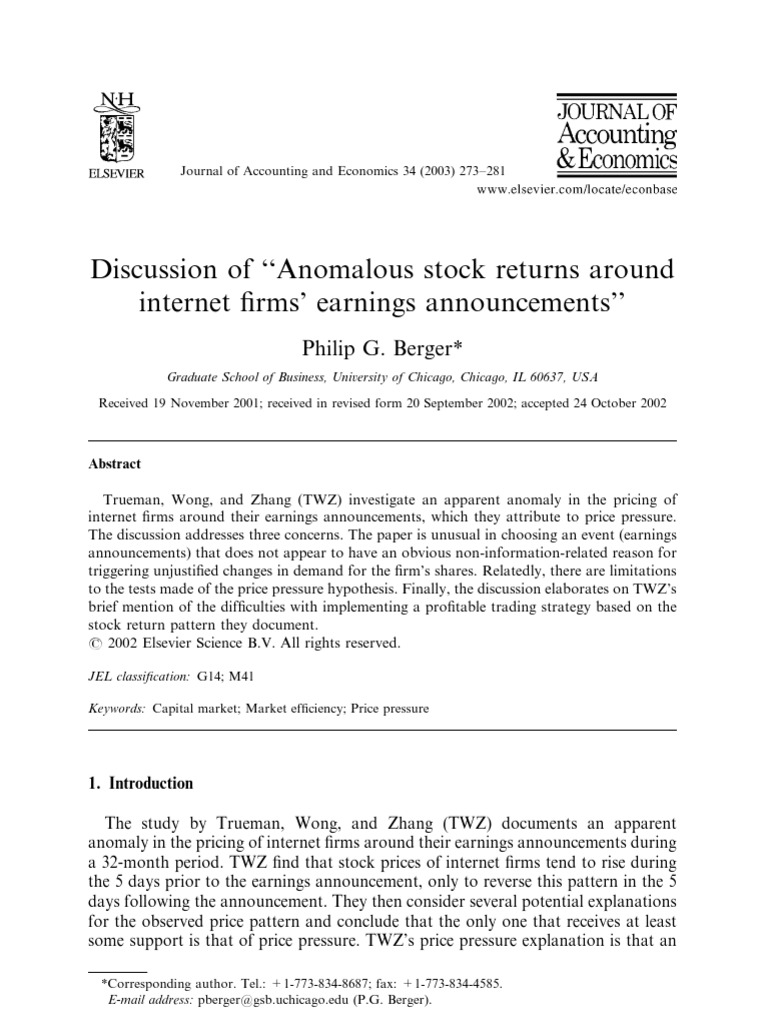 Anomalous stock returns around firms' earnings announcements