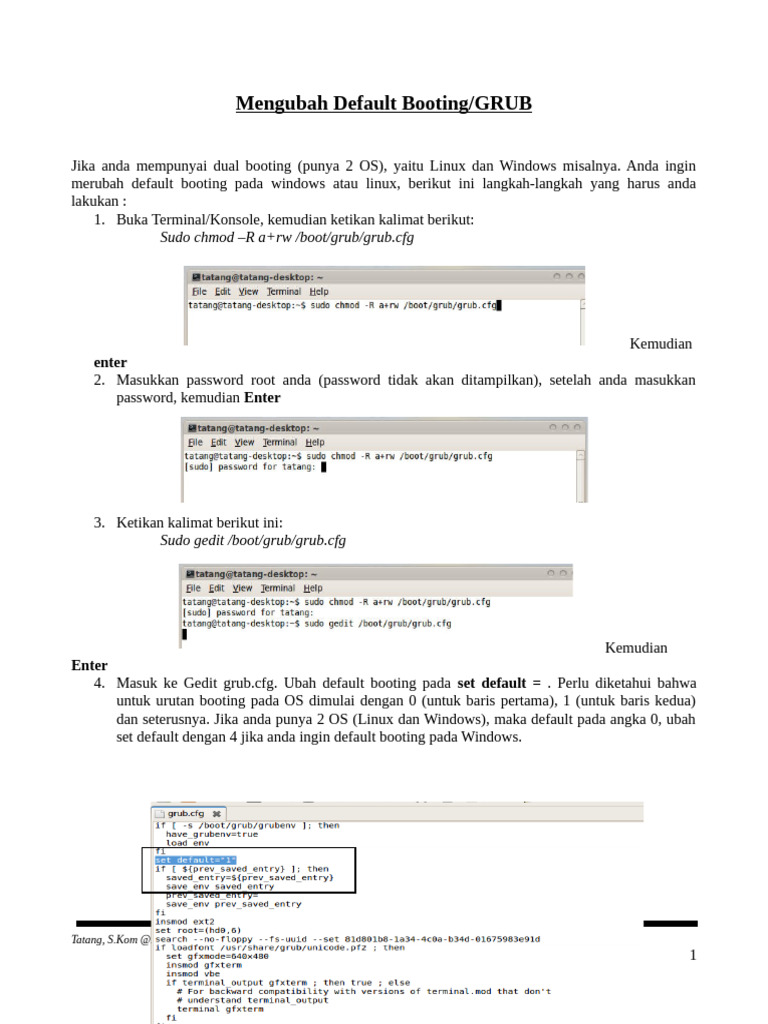 Ubah Default Boot GRUB untuk Dual Boot | PDF