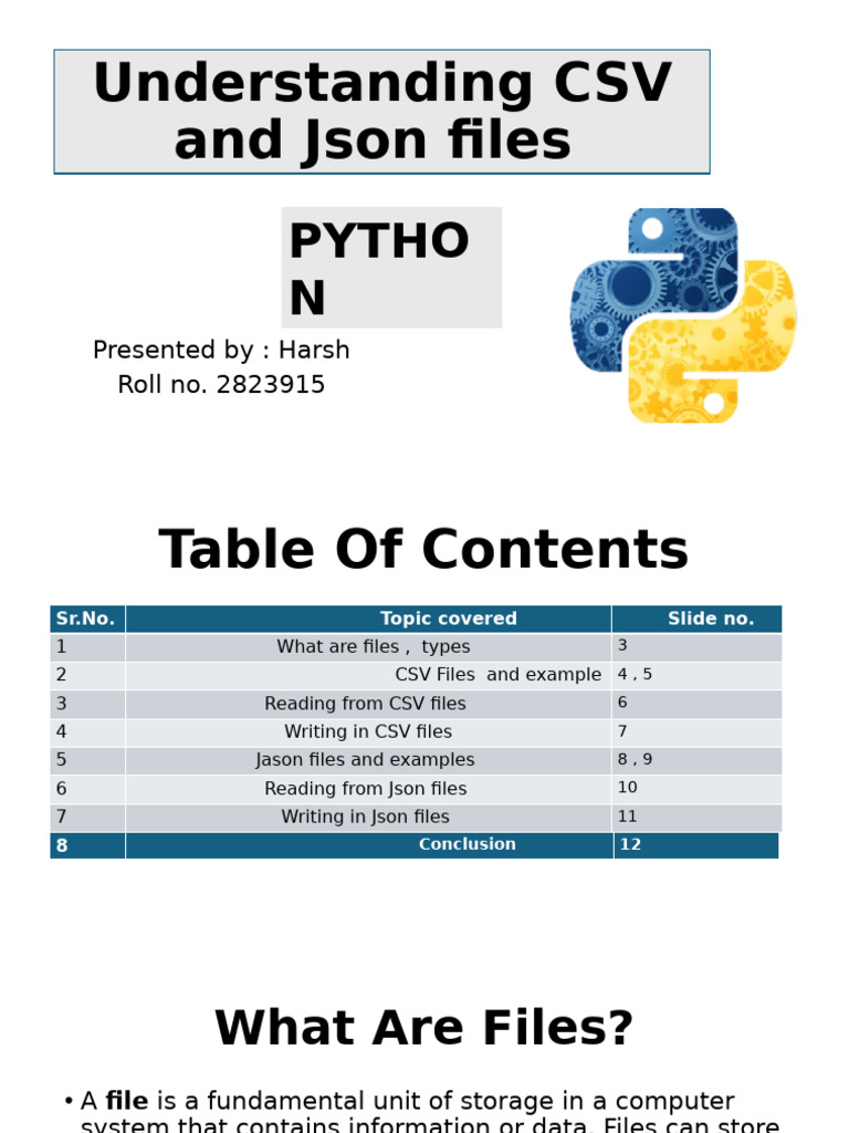 Understanding CSV and Json Files: Pytho N | PDF | Comma Separated ...