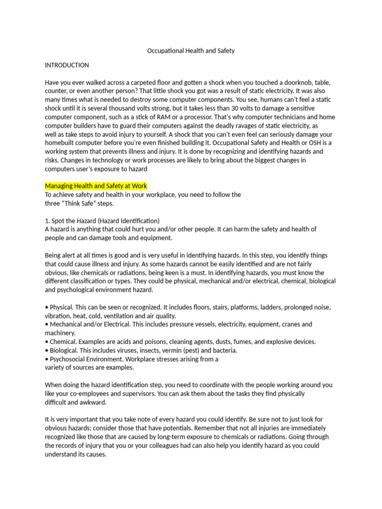 Occupational Health and Safety Guide | PDF | Hazards | Occupational ...