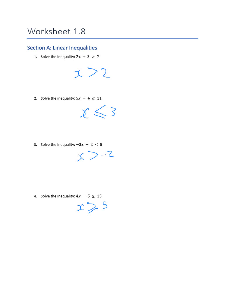 Linear and Quadratic Inequalities Worksheet | PDF | Inequality ...