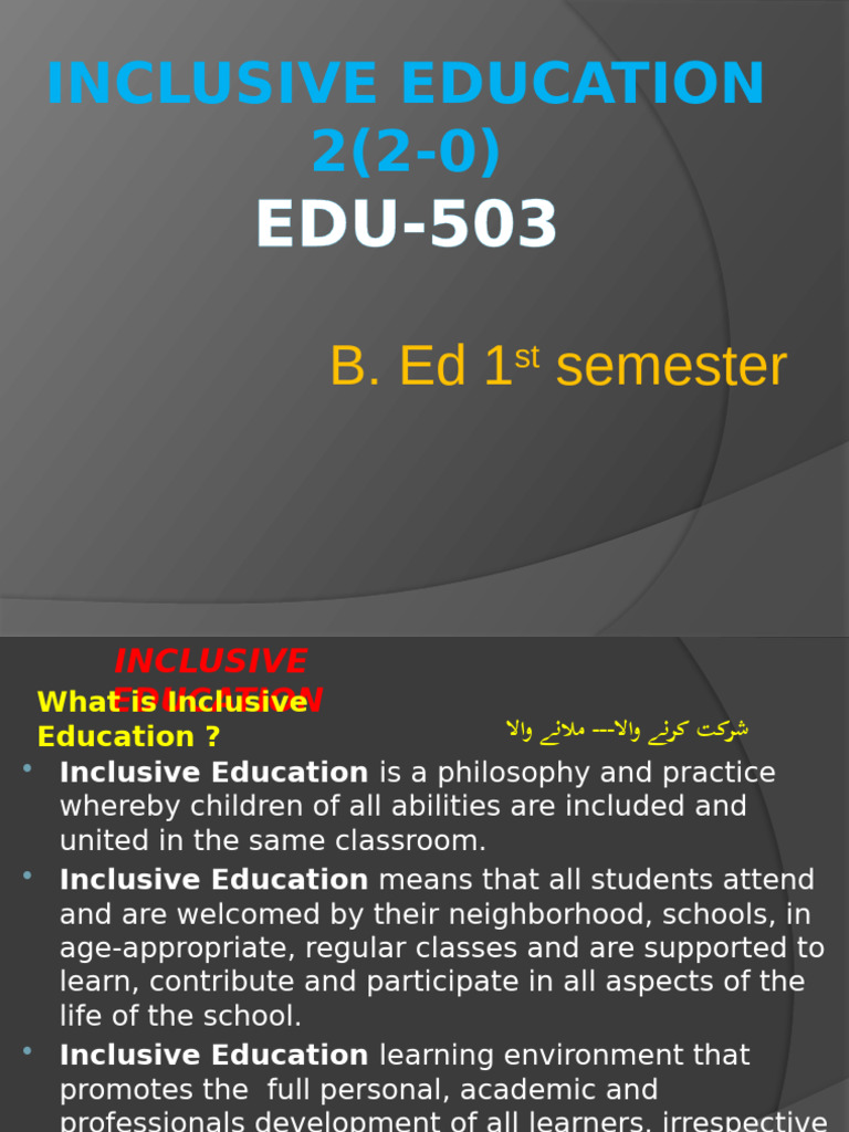 1st-Lecture-Inclusive Education | PDF | Inclusion (Education) | Teachers