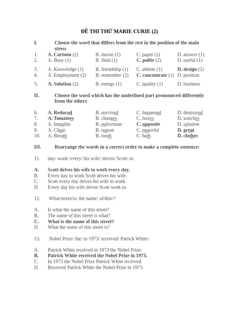 Marie Curie Exam Practice Test | PDF | Language Arts & Discipline | Art