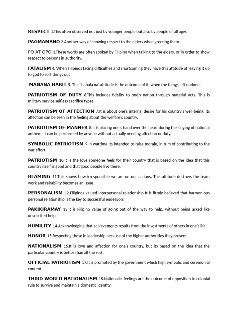 Filipino Values and National Traits Explained | PDF | Nationalism ...