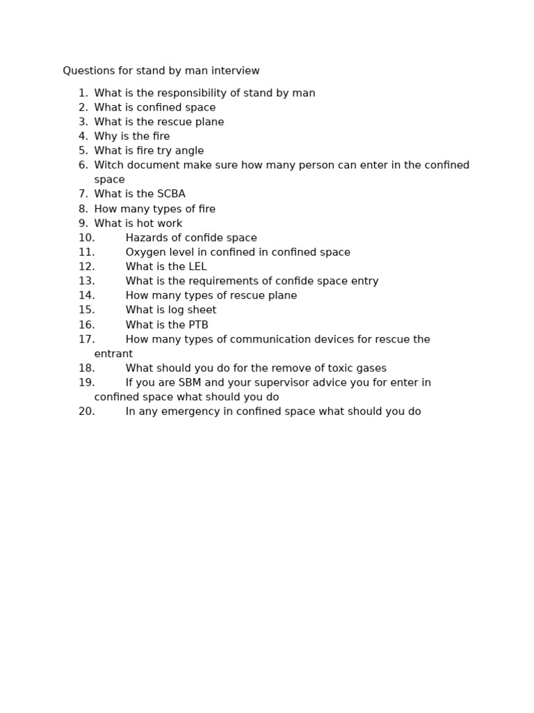 Standby Man Interview Questions Guide | PDF | Social Science