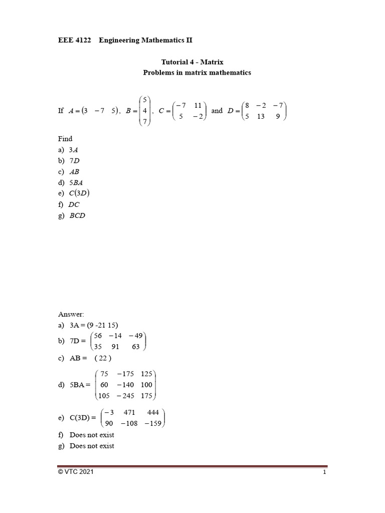 A B C D: EEE 4122 Engineering Mathematics II Tutorial 4 - Matrix ...