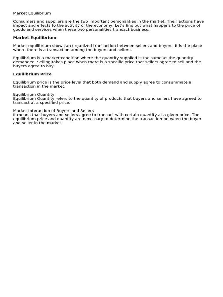 Understanding Market Equilibrium Dynamics | PDF