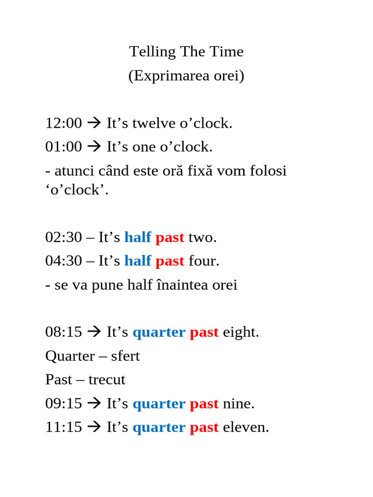 Telling The Time | PDF