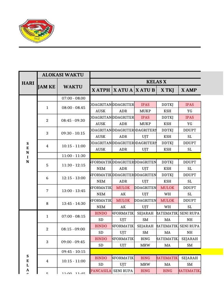 Jadwal Pelajaran Semester Ganjil 2024/2025 | PDF