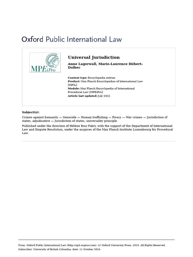 Universal Jurisdiction in International Law | PDF | Jurisdiction | Crimes