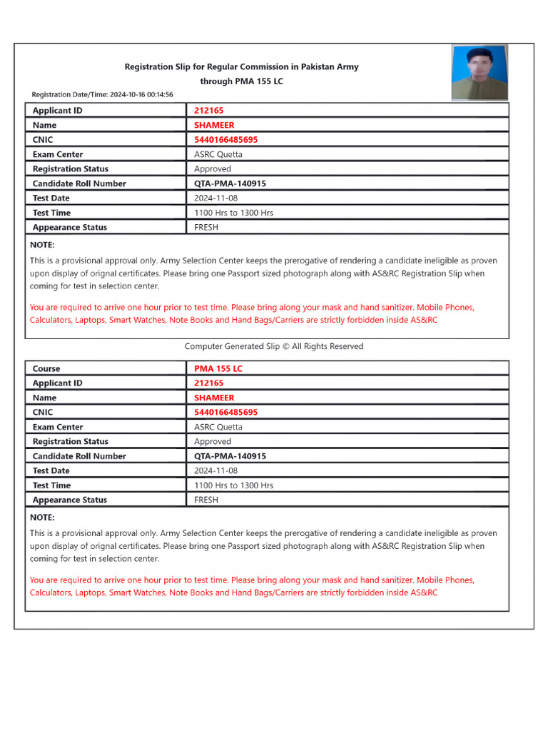 Registation Slip | PDF