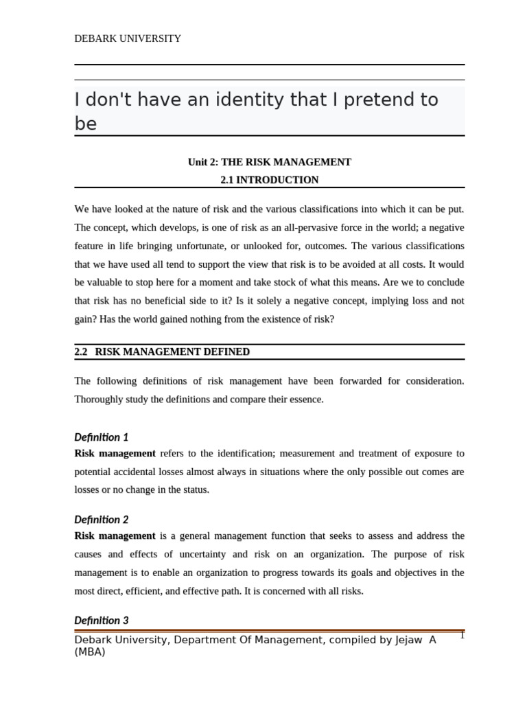 Risk Management &Insurance-Additional Note - Copy (2) - 1 | PDF | Risk ...