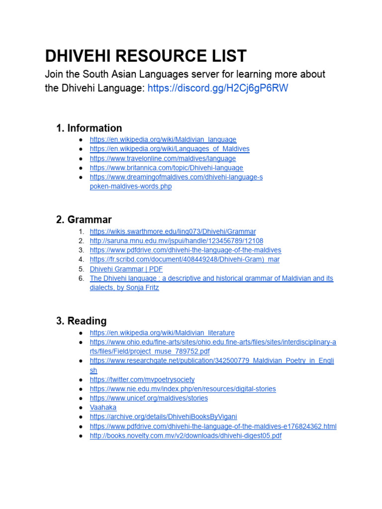 Dhivehi Resource List | PDF | Languages Of Asia | Languages