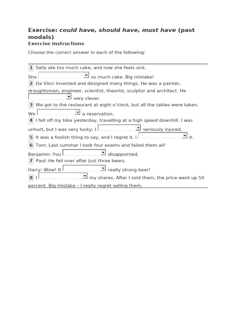 Exercise - Modal Verbs II. | PDF | Cooking, Food & Wine