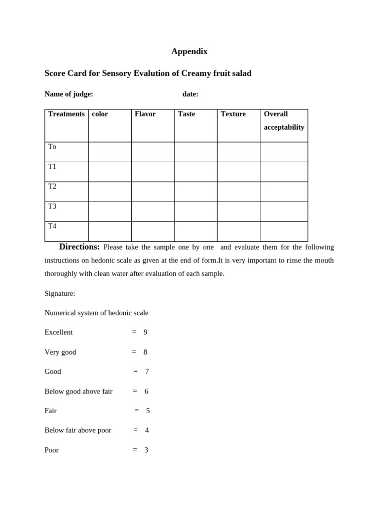 Sensory Evaluation Score Card | PDF | Cooking, Food & Wine | Wellness