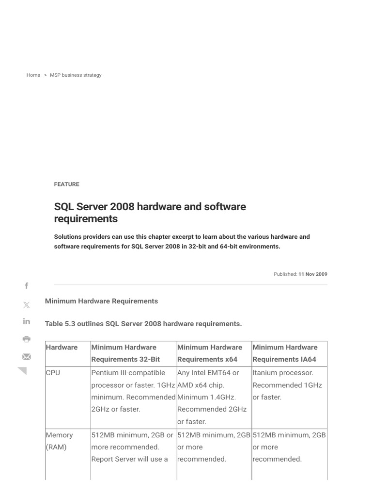 SQL Server 2008 Hardware and Software Requirements - TechTarget | PDF ...