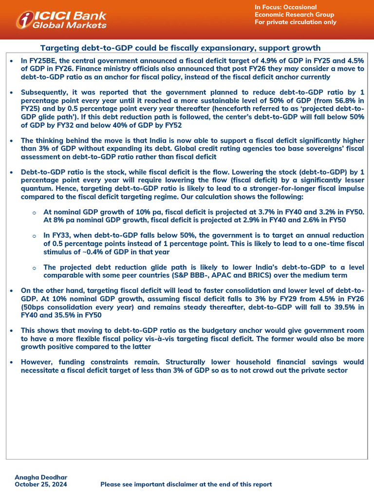 India's Shift to Debt-to-GDP Targeting | PDF | Government Budget ...