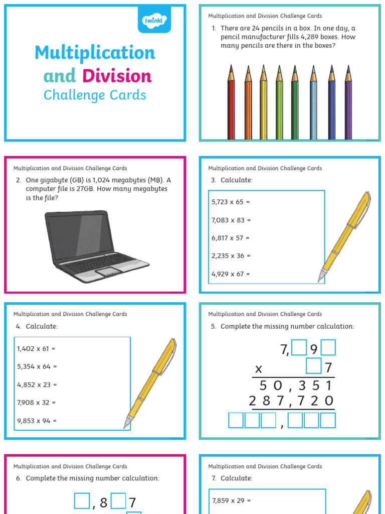 Maths Color Multiplication and Division Challenge Cards | PDF ...