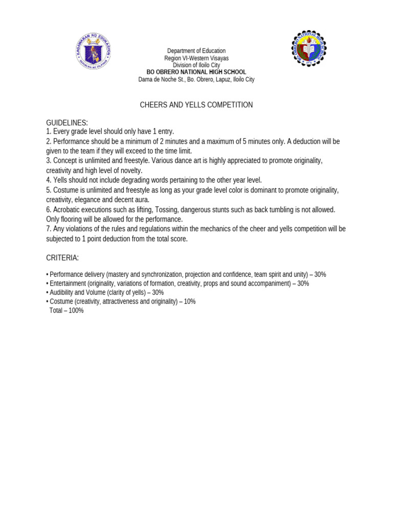 Cheers and Yells Competition Guidelines | PDF