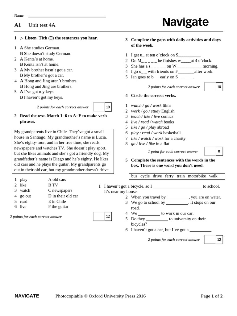 Unit Test 4A: English Language Skills | PDF | Linguistic Typology ...