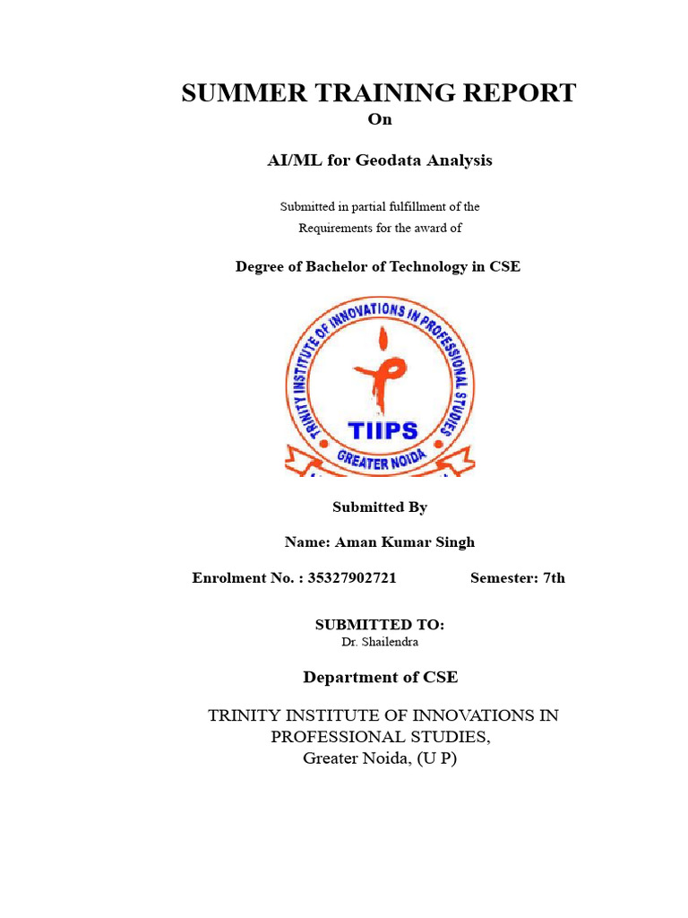 AKS Summer Training Report | PDF | Machine Learning | Geographic ...