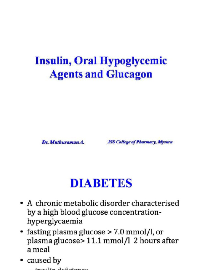 Insulin, Oral Hypoglycemic Agents and Glucagonm | PDF